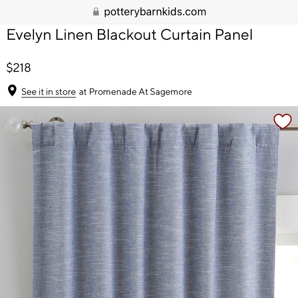 2 Panels - Pottery Barn Kids Evelyn Black Out Curtains 44 x 84 in Chambray Blue